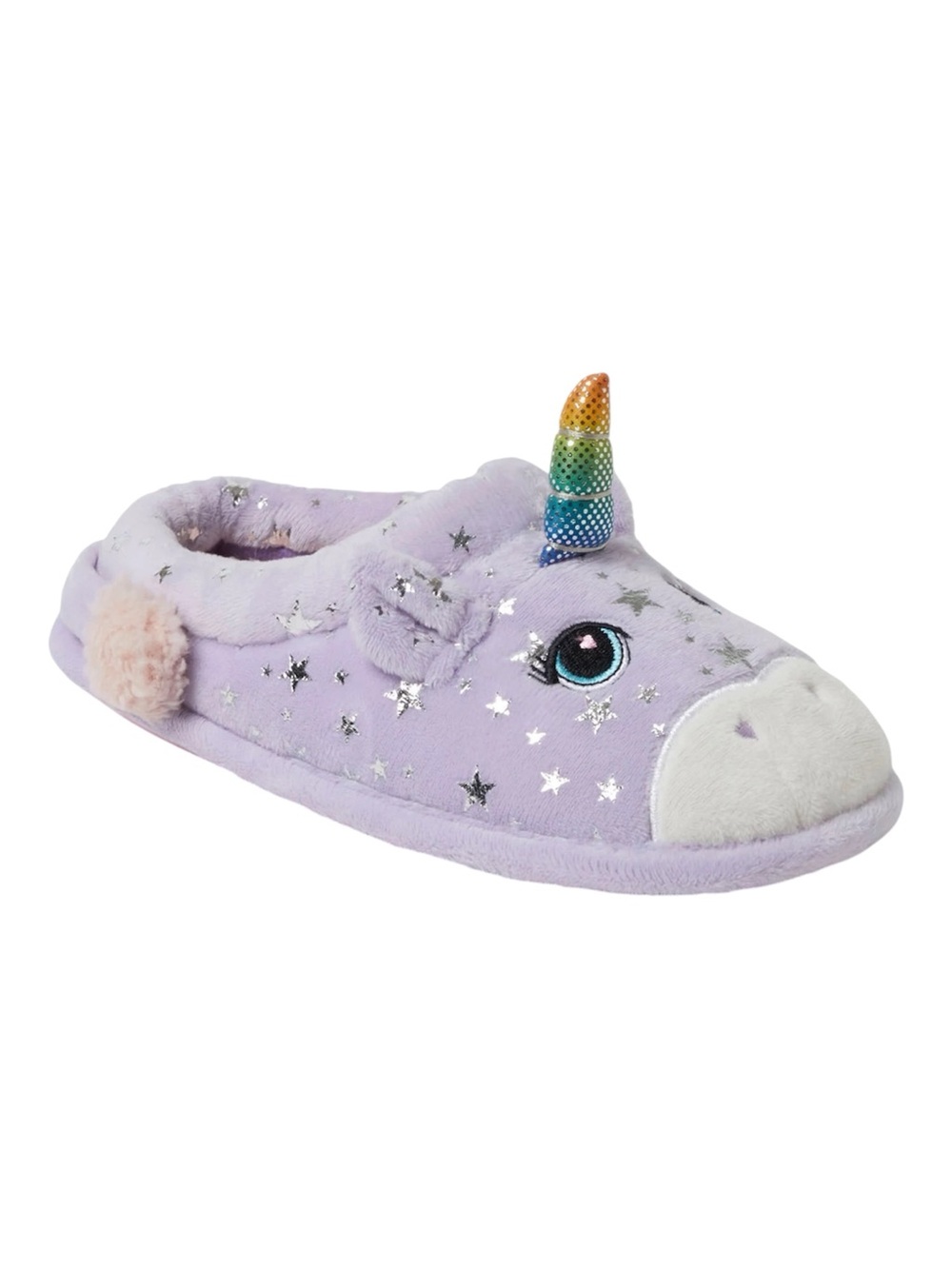 Dearfoams Purple Unicorn Slippers with Rainbow Horn size 4-5